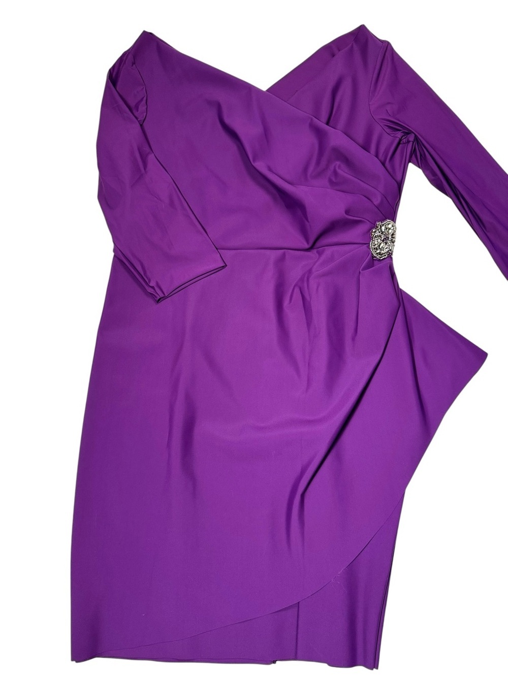 NWT $239 Alex Evenings Diana Cascade Ruffle Sheath Contour Plum Dress Size 16 - Picture 2 of 8
